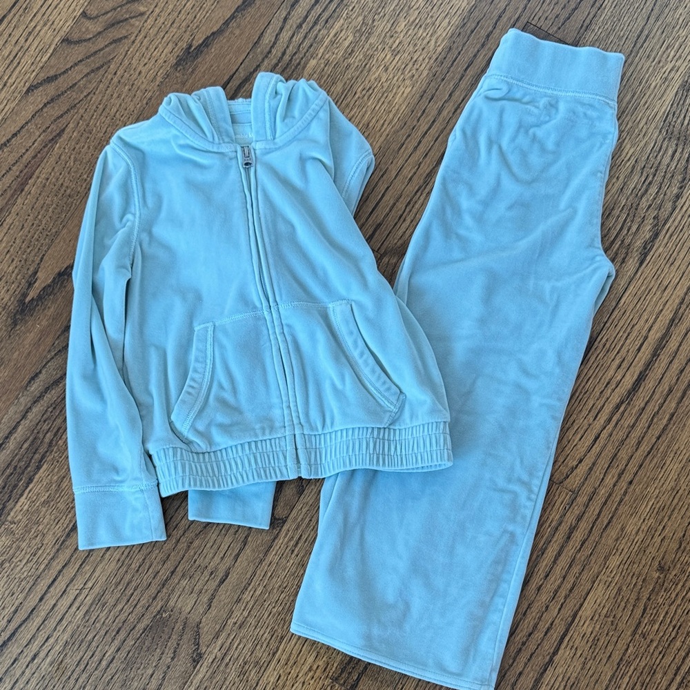 Kids Light Blue Velvet Hoodie and wide Pants Set